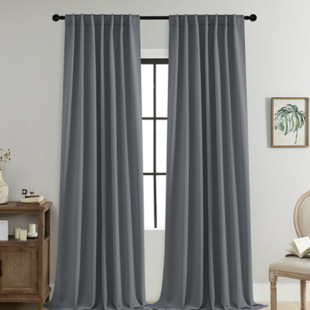 Energy-saving microfibre thermal blackout curtains with rod pocket, perfect for window treatment & noise reduction.