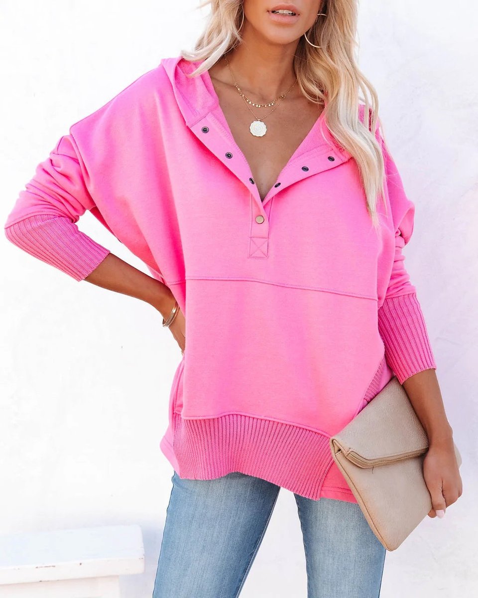 Product flat lay: Women's longline hooded drawstring tunic sweatshirt, showcasing fabric and design.