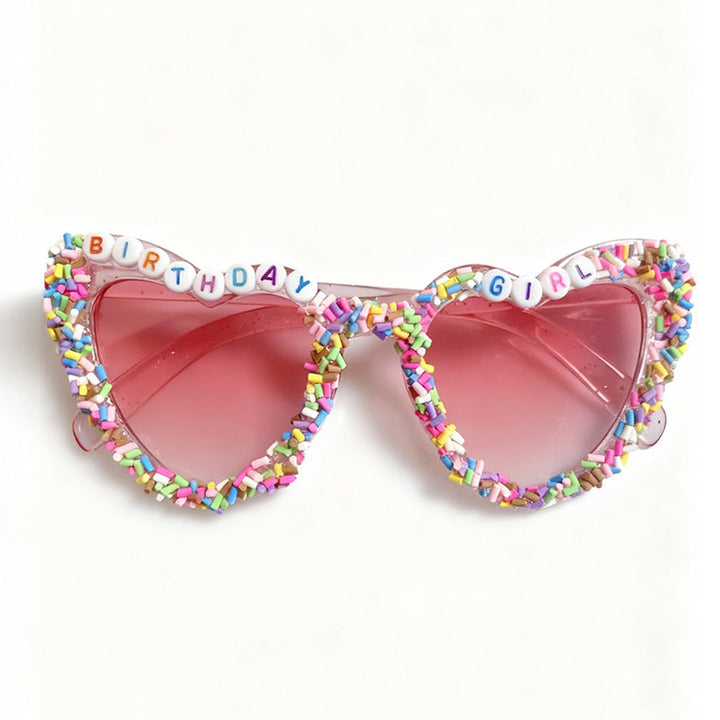 Stylish women's party sunglasses, heart-shaped birthday glasses with UV protection. A fun fashion accessory.