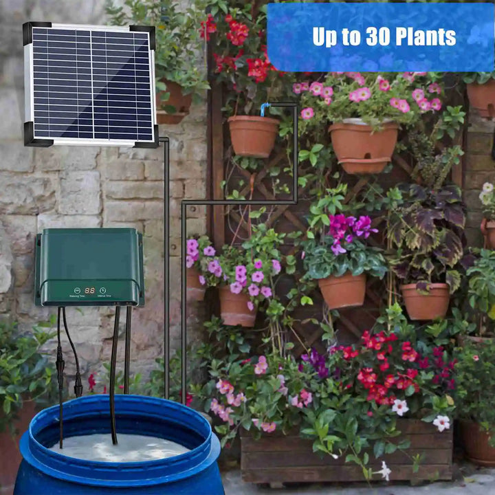 Smart garden solar watering system designed for greenhouses, balconies, & outdoor plant care.