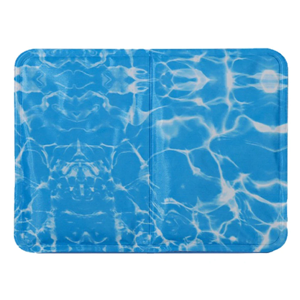 Gel-filled dog cooling mat, water-resistant pet pad for summer heat relief & canine comfort.