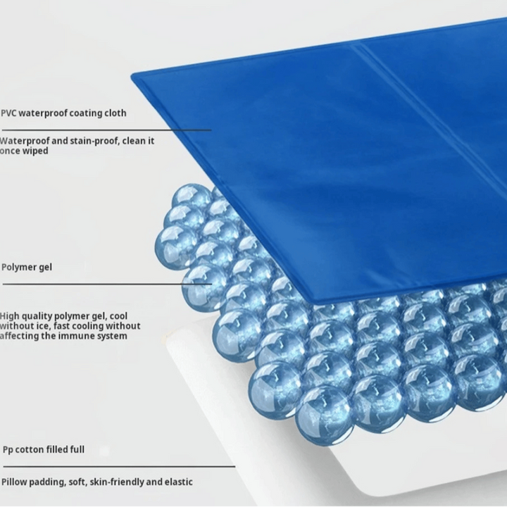Self-cooling dog mat, no refrigeration needed. Gel pet pad provides instant heat relief for summer.