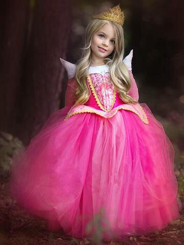 Girl's Sleeping Beauty Princess Dress in pink, a beautiful fairytale gown for kids' dress-up & fantasy play.