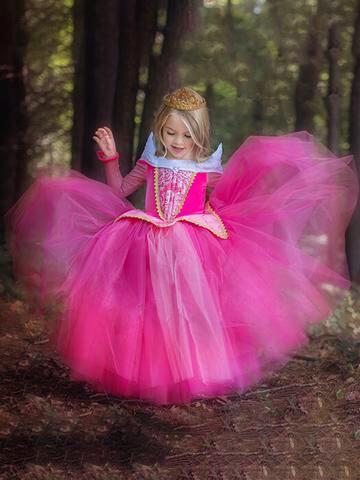 Kids' pink Sleeping Beauty princess dress, a lovely fairytale gown perfect for dress-up, parties, & fantasy play.