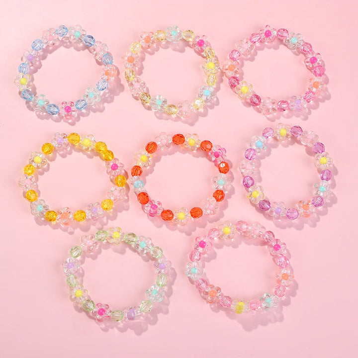 Girls' colorful flower motif friendship bracelet with vibrant beads, perfect for young fashion.