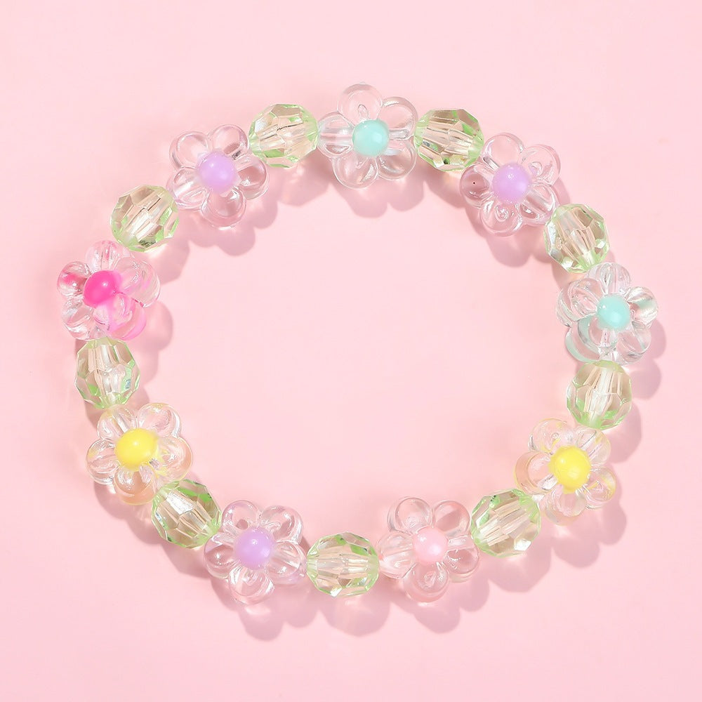 Bright flower motif friendship bracelet, an eye-catching piece of colorful jewelry for girls.