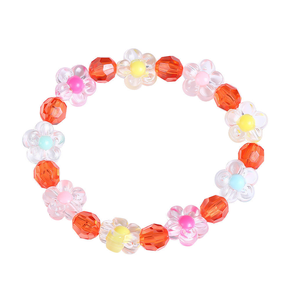 Beaded flower motif bracelet with bright colors, an ideal colorful jewelry piece for girls.