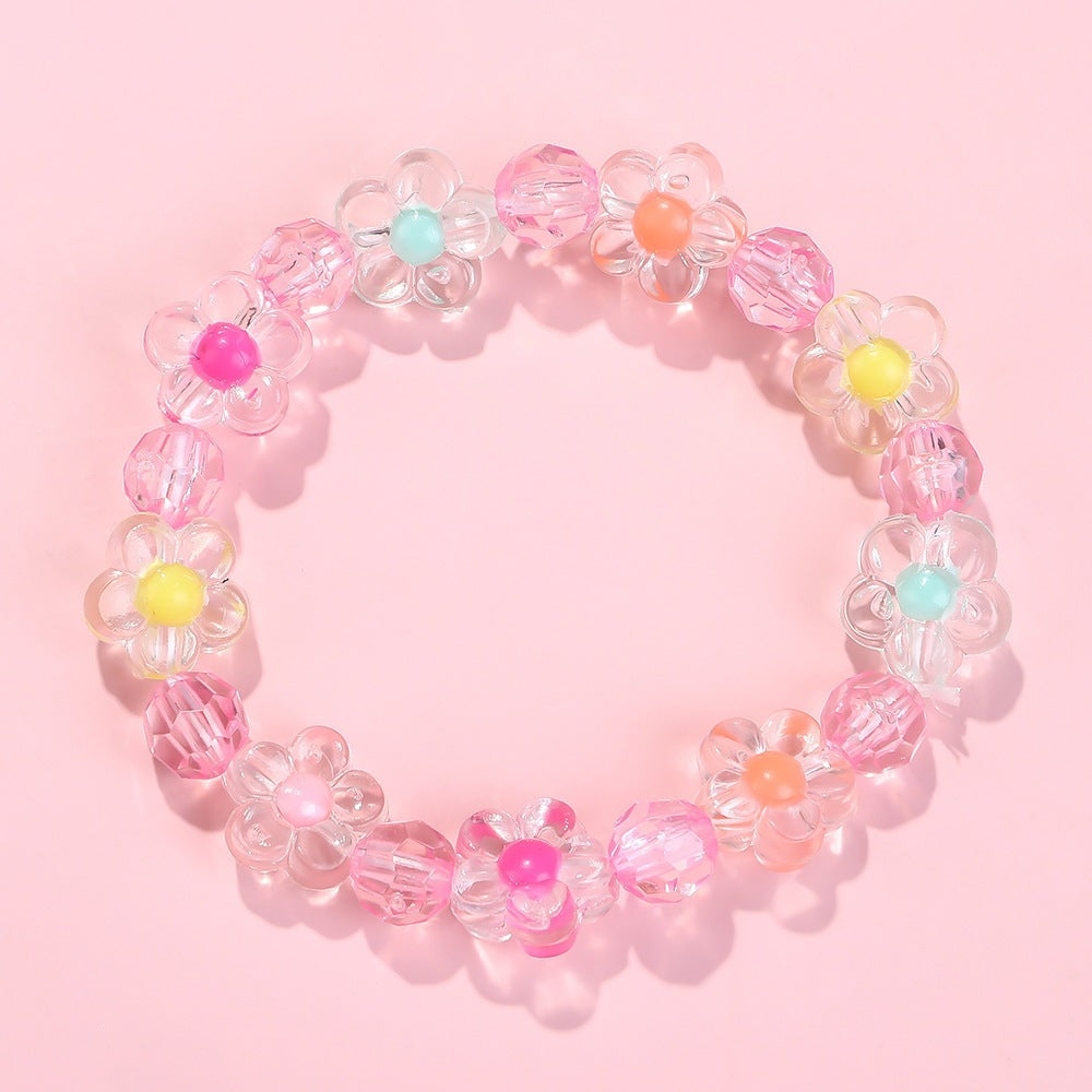 Women's colorful flower motif bracelet, a stylish and vibrant beaded accessory.