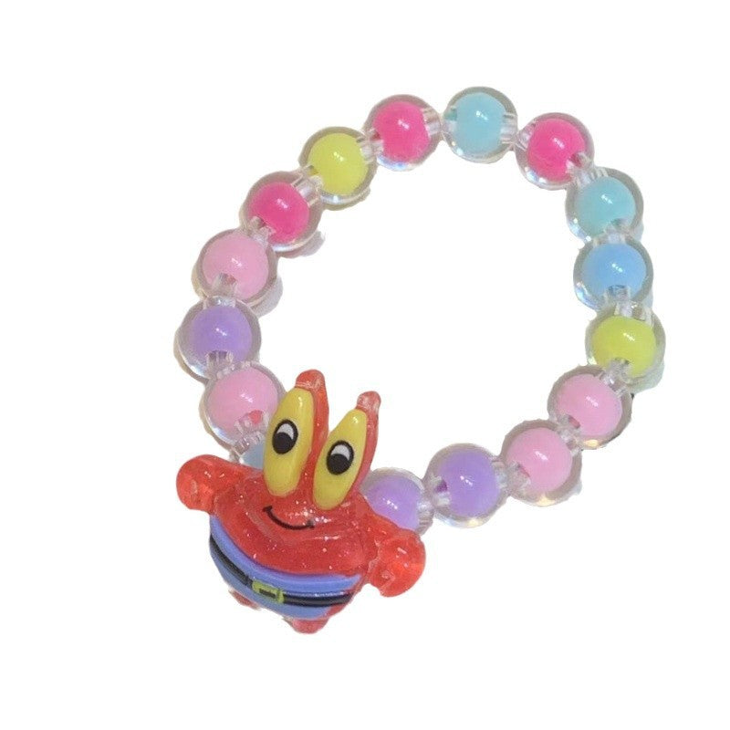 Cute and vibrant plastic cartoon pendant bracelet for girls, an elastic and cheerful piece of kids' jewelry.