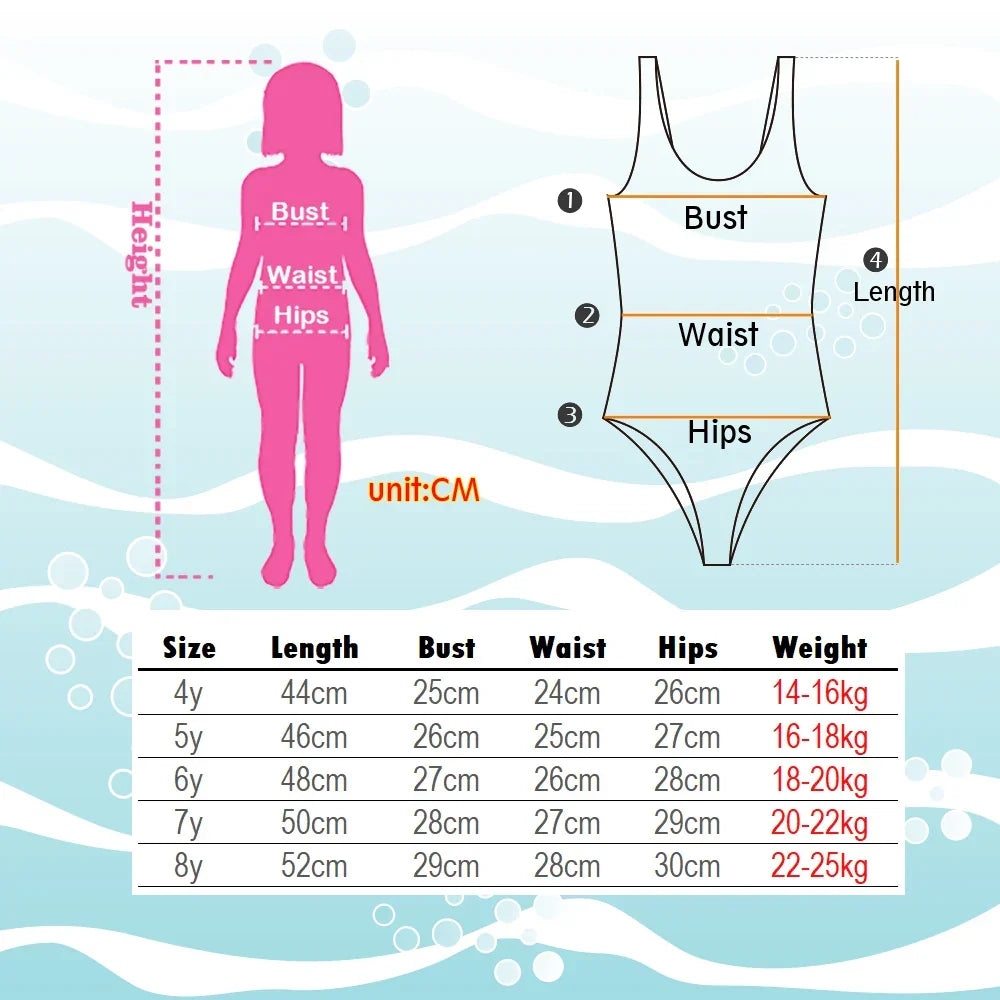 Enchanting girls' mermaid unicorn swimsuit, perfect kids beachwear for ages 4-8.