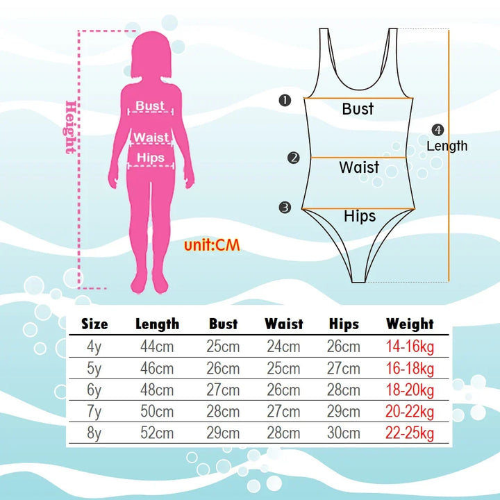 Enchanting girls' mermaid unicorn swimsuit, perfect kids beachwear for ages 4-8.