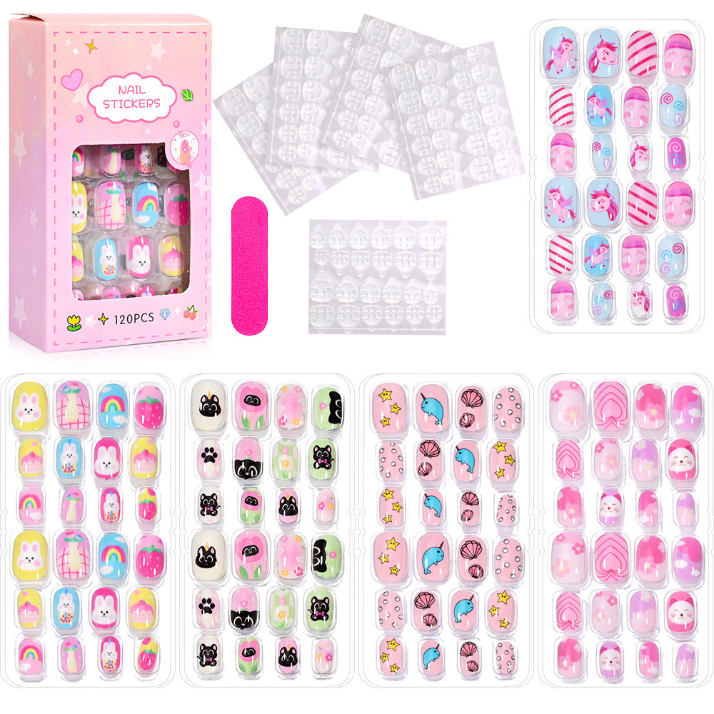 Girls' playful character nail decals, perfect for creative and easy nail art fun.
