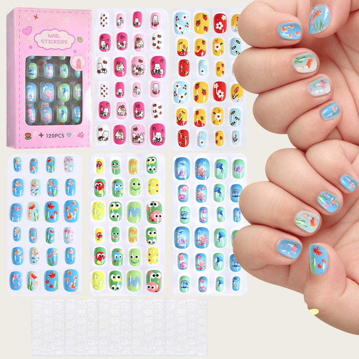 DIY manicure set: playful cartoon nail accessories for young girls.
