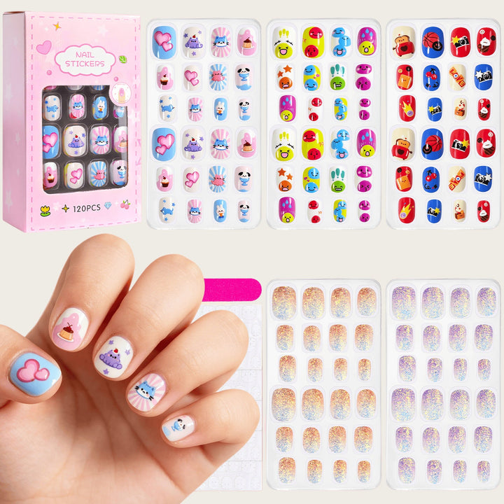 Fun cartoon nail decals, ideal for girls' easy at-home nail transformations.