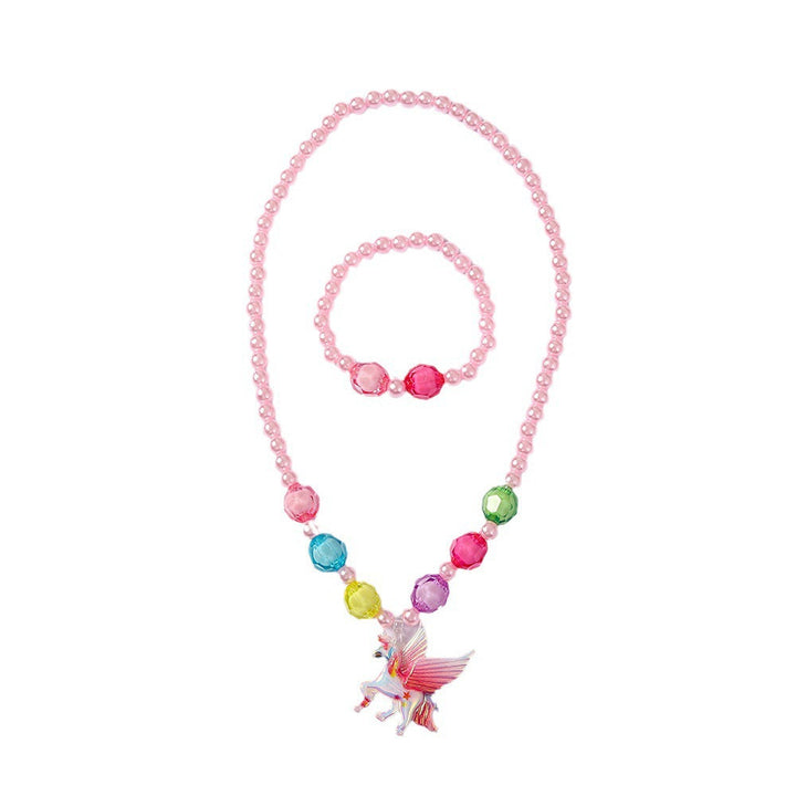 Adorable children's fashion unicorn necklace and matching bracelet, a vibrant accessory for little girls.