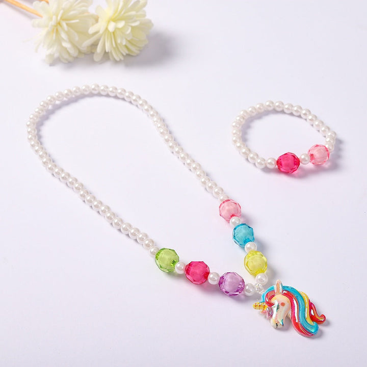 Kids' unicorn charm jewelry set, perfect for young girls' birthdays or as a fun, everyday children's accessory.