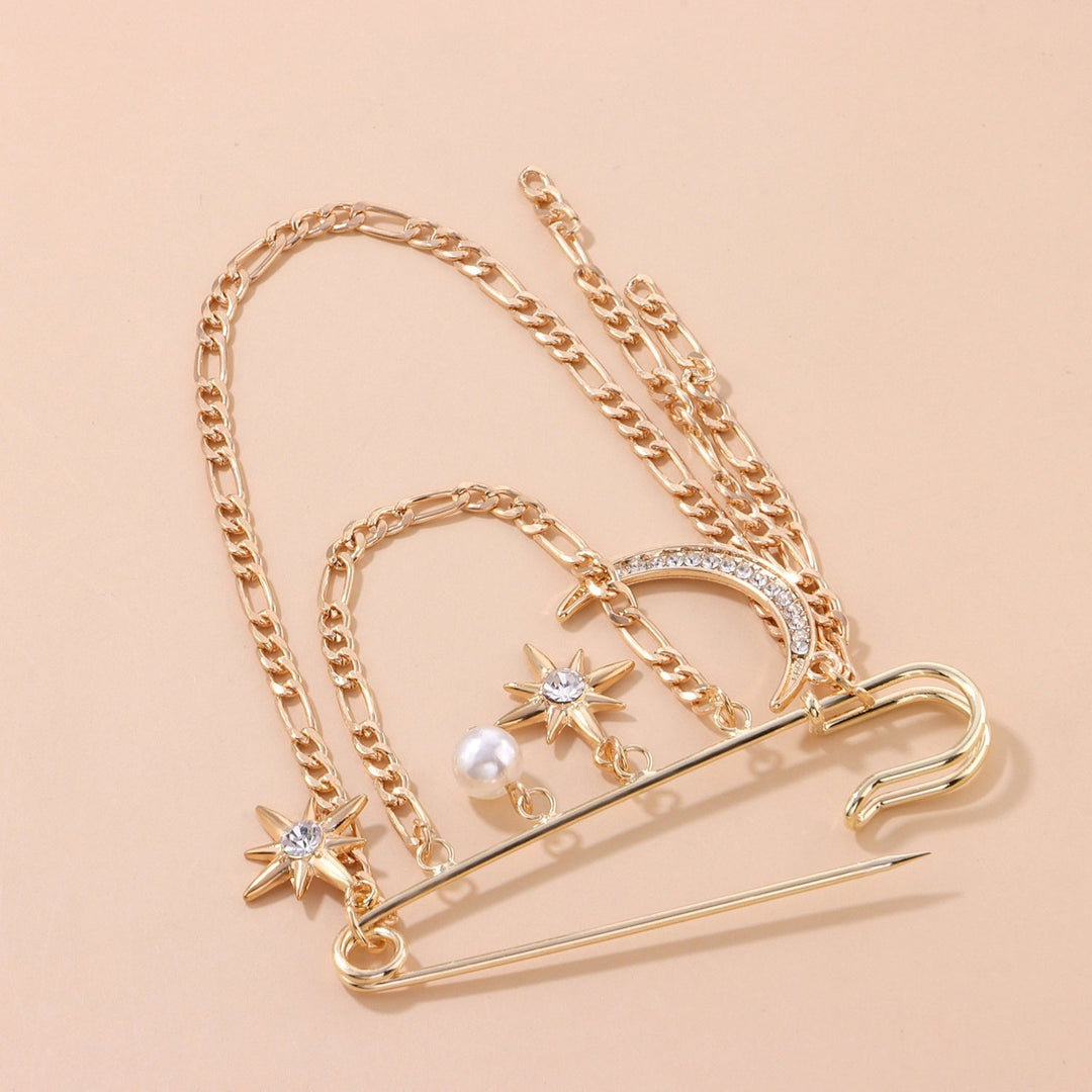 Stylish women's celestial chain brooch pin, an elegant pearl fashion accessory and perfect gift for her.