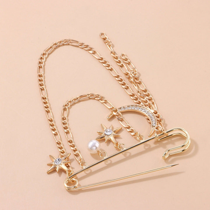 Stylish women's celestial chain brooch pin, an elegant pearl fashion accessory and perfect gift for her.