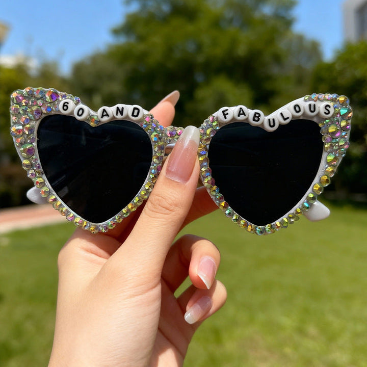 Glamorous women's heart bridal sunglasses, perfect wedding accessory for bachelorette parties.