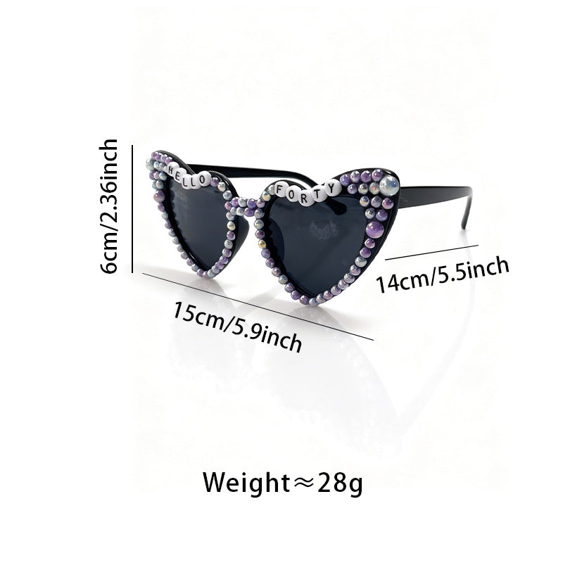 Rhinestone heart bridal sunglasses for women, ideal for weddings, bachelorette parties & glamorous events.