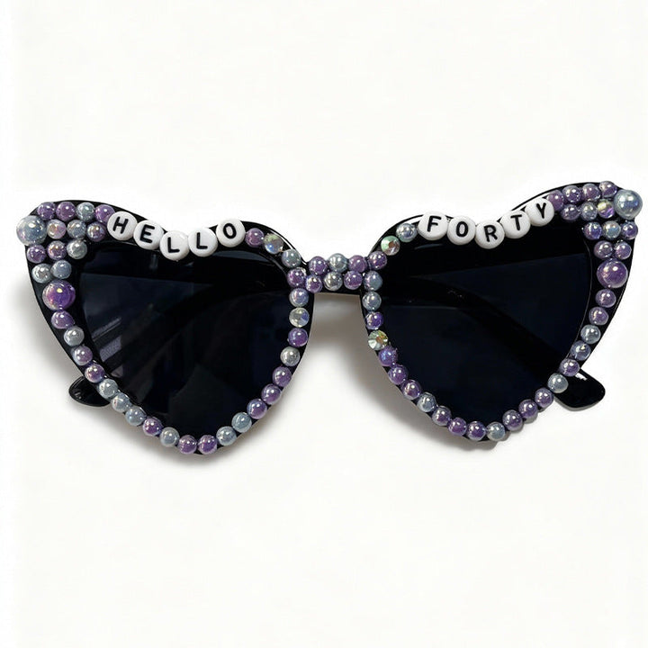 Sparkling heart bridal sunglasses, a glamorous wedding accessory for women, perfect bachelorette party shades.