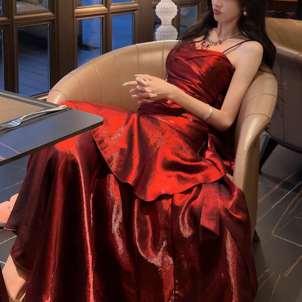Elegant long ruffled maxi dress for women, ideal as an evening gown, formal dress or wedding guest attire.