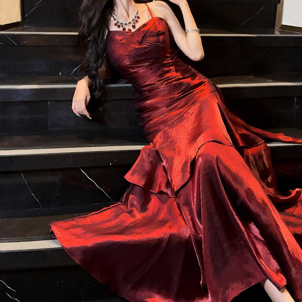 Women's fashion: glamorous ruffled maxi dress, elegant design for formal events, parties & galas.