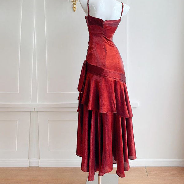 Elegant women's glamorous ruffled maxi dress. Long evening gown for formal events, gala & red carpet.