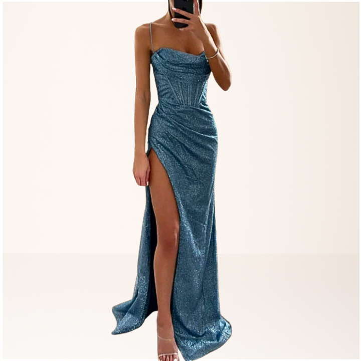 Stunning women's sequin formal maxi dress with high slit, perfect for galas, evening events, & special occasions.