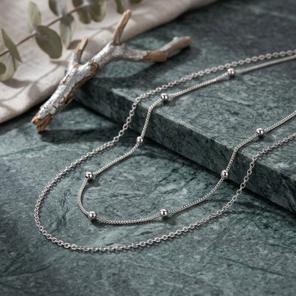 Delicate gold and white layered necklace, a stylish women's jewelry piece for any occasion.