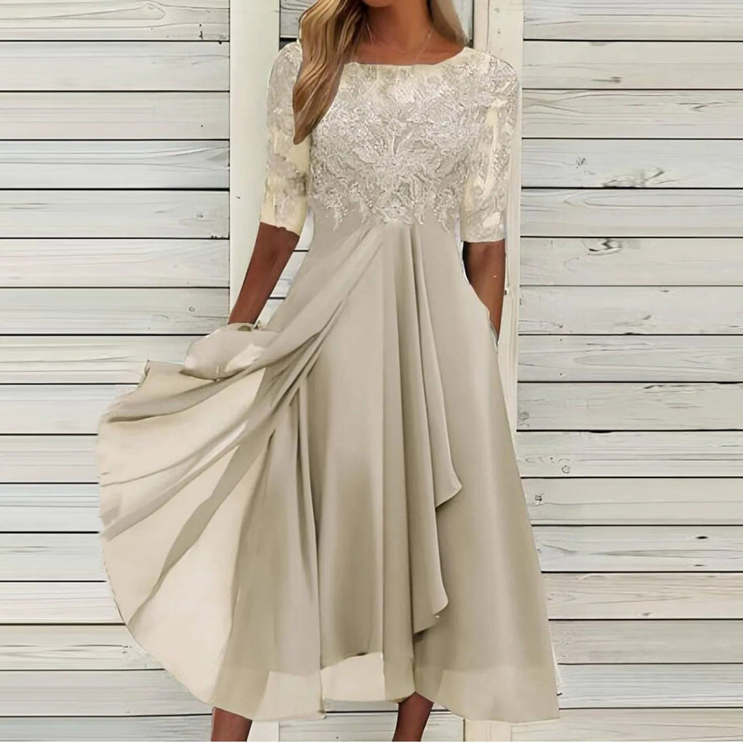Elegant pink women's formal evening dress. Graceful design for special occasions, parties & formal events.