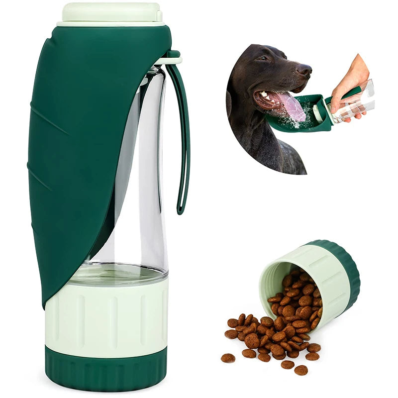Innovative 2-in-1 dog water bottle & food dispenser, ensuring pet hydration & feeding during travel or outdoor.