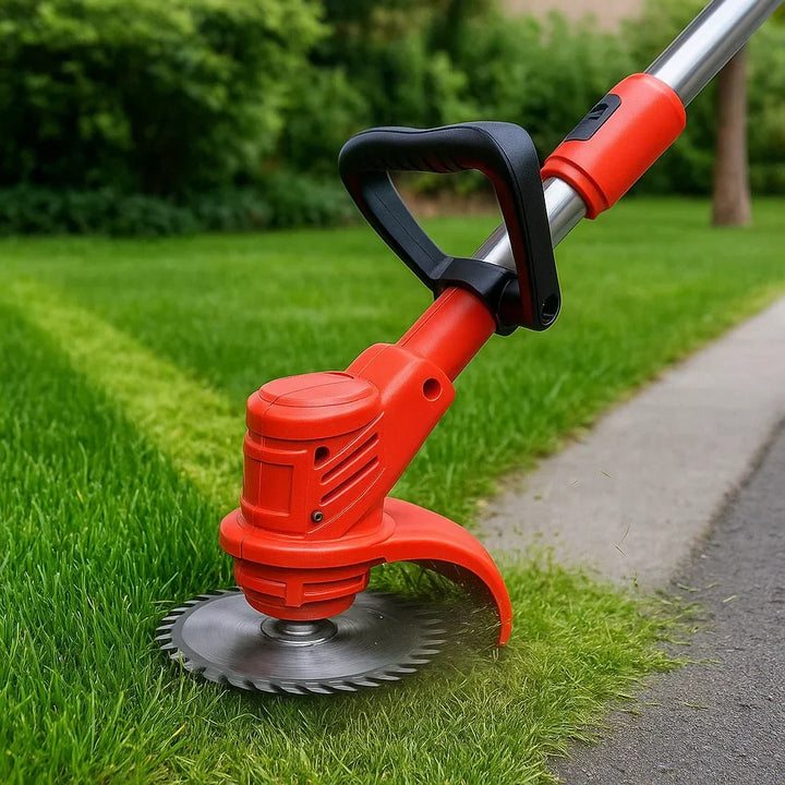 Sleek green cordless grass trimmer designed for comfortable handling & precise lawn edging.