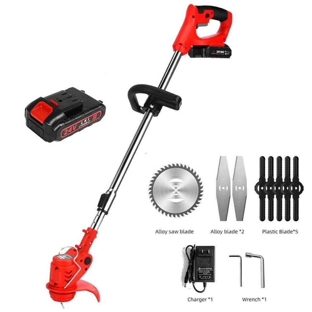 Adjustable green cordless grass trimmer, ideal for precise lawn care & yard maintenance.
