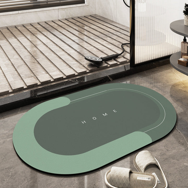 Green quick-dry bath mat, a highly absorbent home essential for a safe, non-slip bathroom.