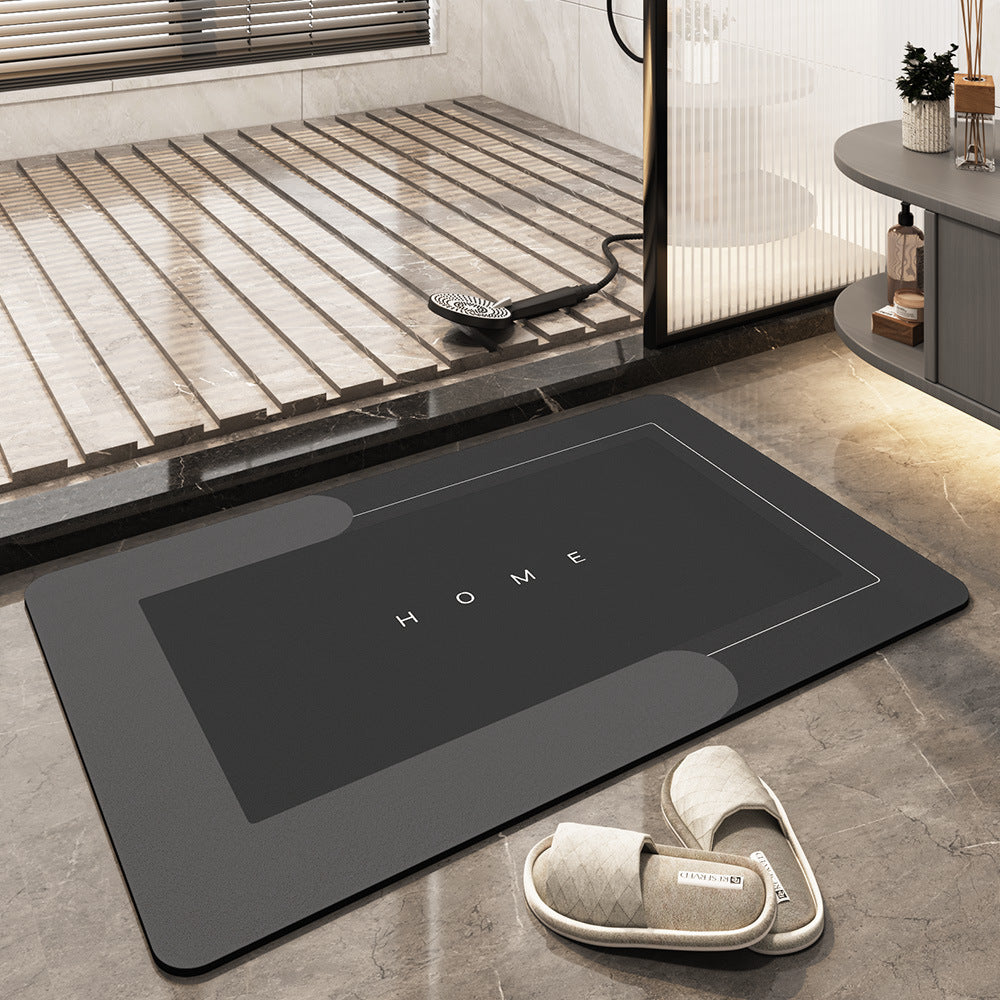 Blue rectangle absorbent mat, perfect for dry bathroom floors, non-slip and soft touch.