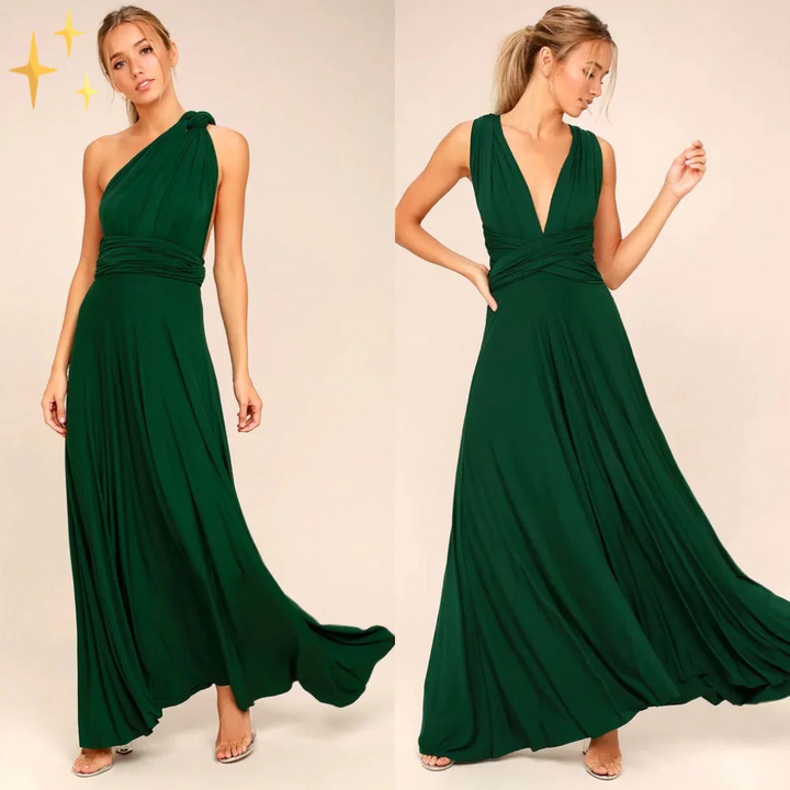 Green women's flattering wrap midi dress. Elegant V-neck for versatile day-to-night style & comfort.