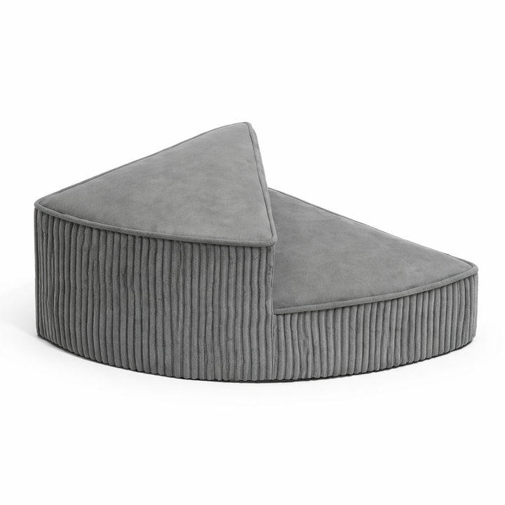 Grey pet stairs for small dogs with non-slip foam steps, aiding joint support.