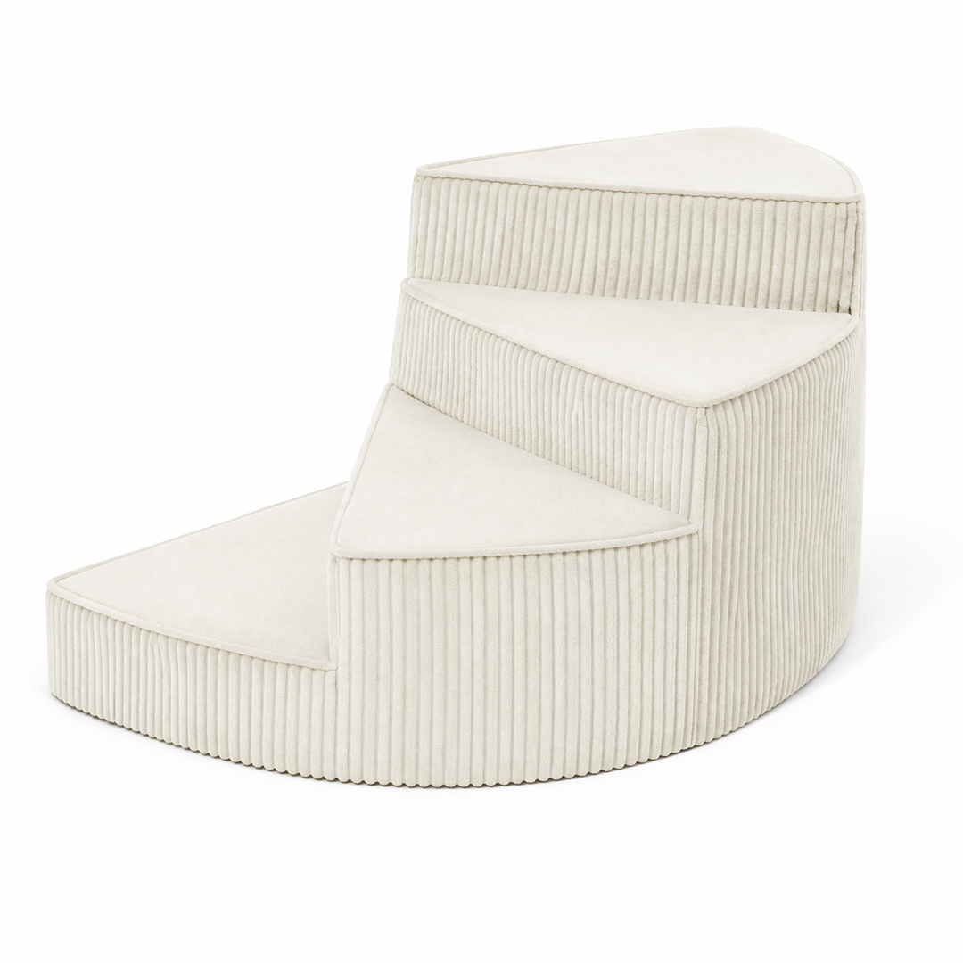 Grey foam pet stairs, perfect for small dogs needing joint support & mobility aid.