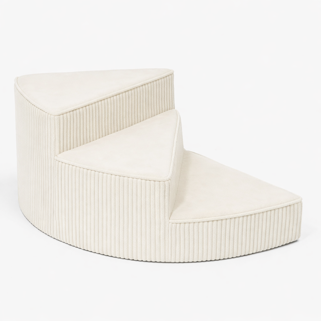 Beige dog mobility steps, foam pet stairs for small dogs, with a washable cover.