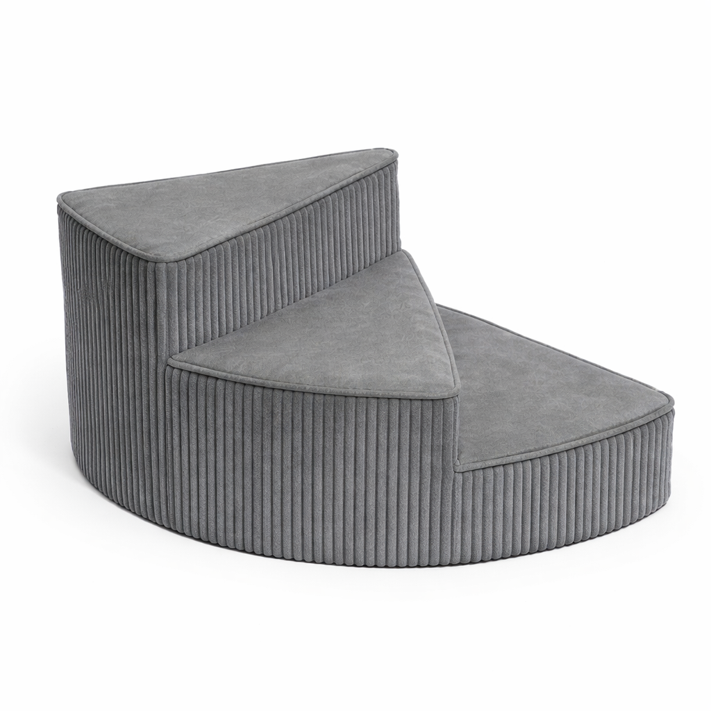 Beige small dog stairs, foam steps for joint support, washable pet furniture.