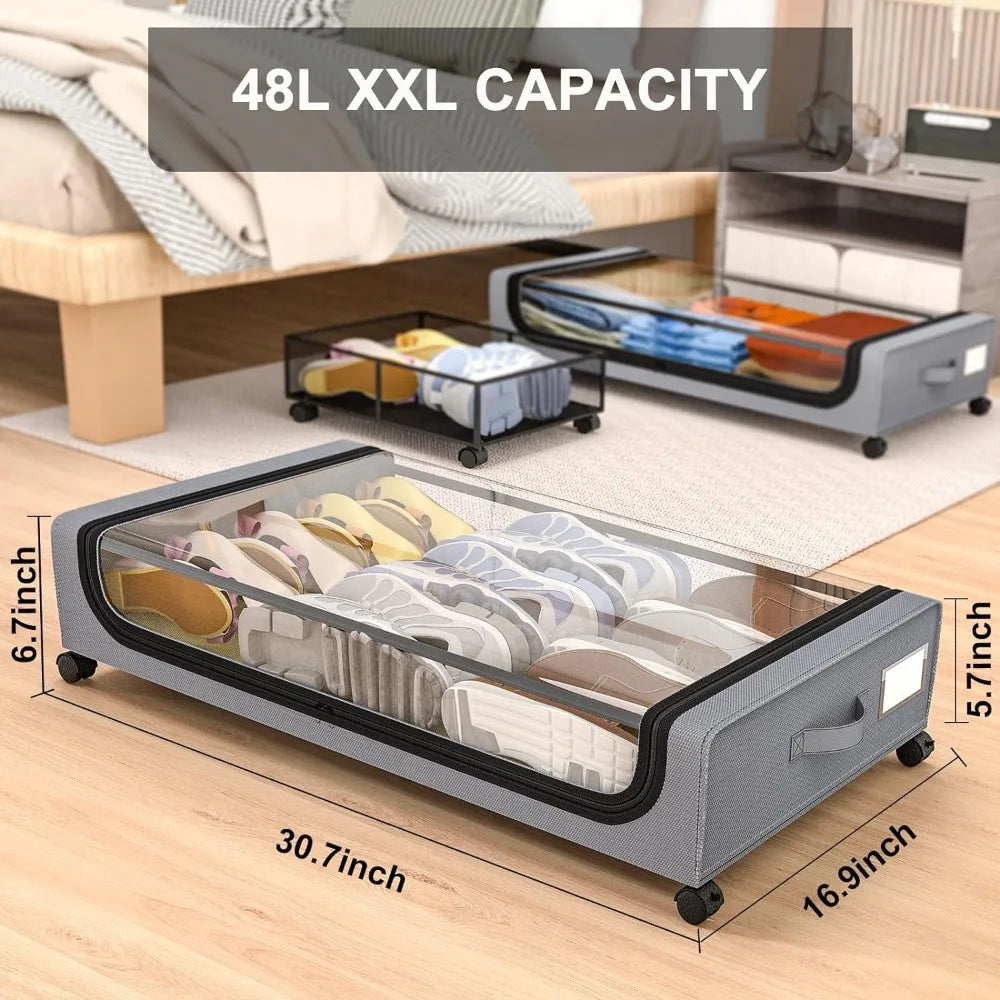 Efficient underbed storage solution with wheels, perfect for organizing your bedroom and saving valuable floor space.