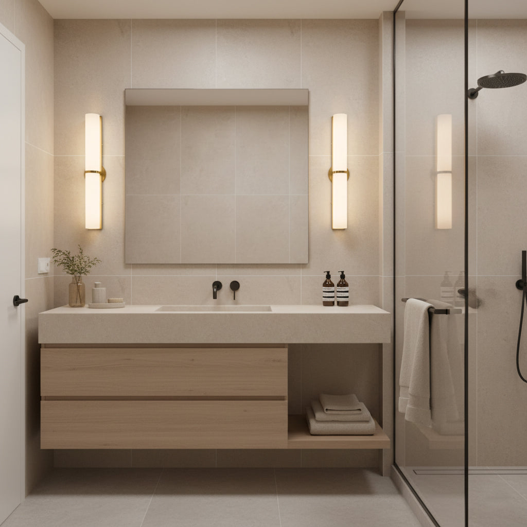 Hand-blown glass Greymi LED wall light. Dimmable modern lighting for bedroom or living room.