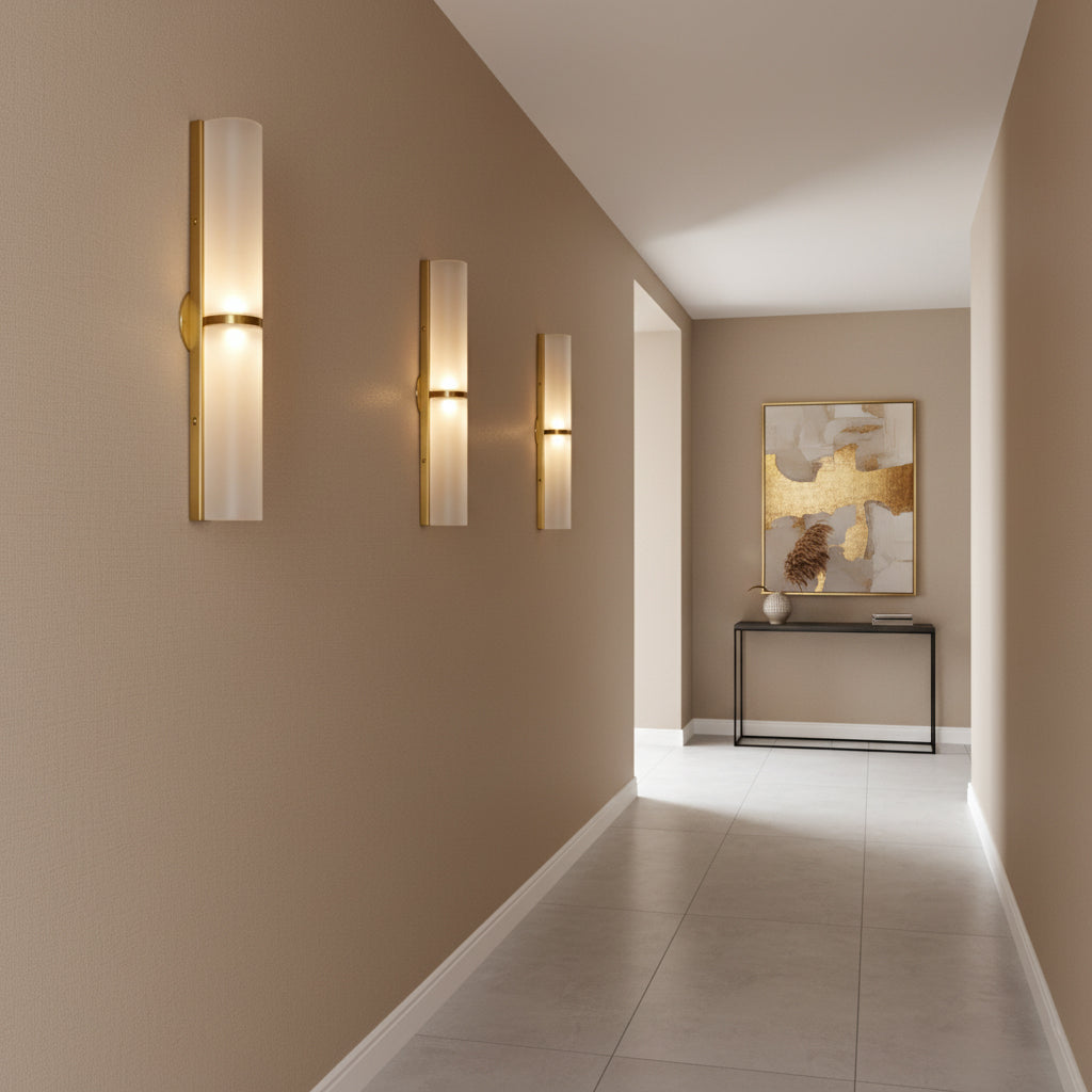 Decorative Greymi Modern LED wall lamp. Hand-blown glass and metal design for stylish decor.