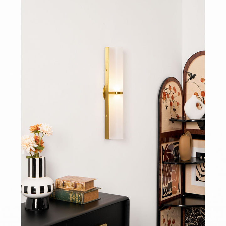 Vertical Greymi Modern LED wall lamp. Hand-blown glass design, perfect accent for any space.