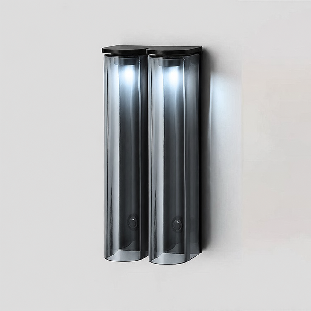 Greymi Modern LED Wall Lamp. Hand-blown glass, contemporary decor. Ideal for modern bathrooms.