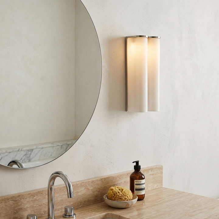 Decorative Greymi LED wall lamp, featuring unique hand-blown glass. Modern interior lighting.