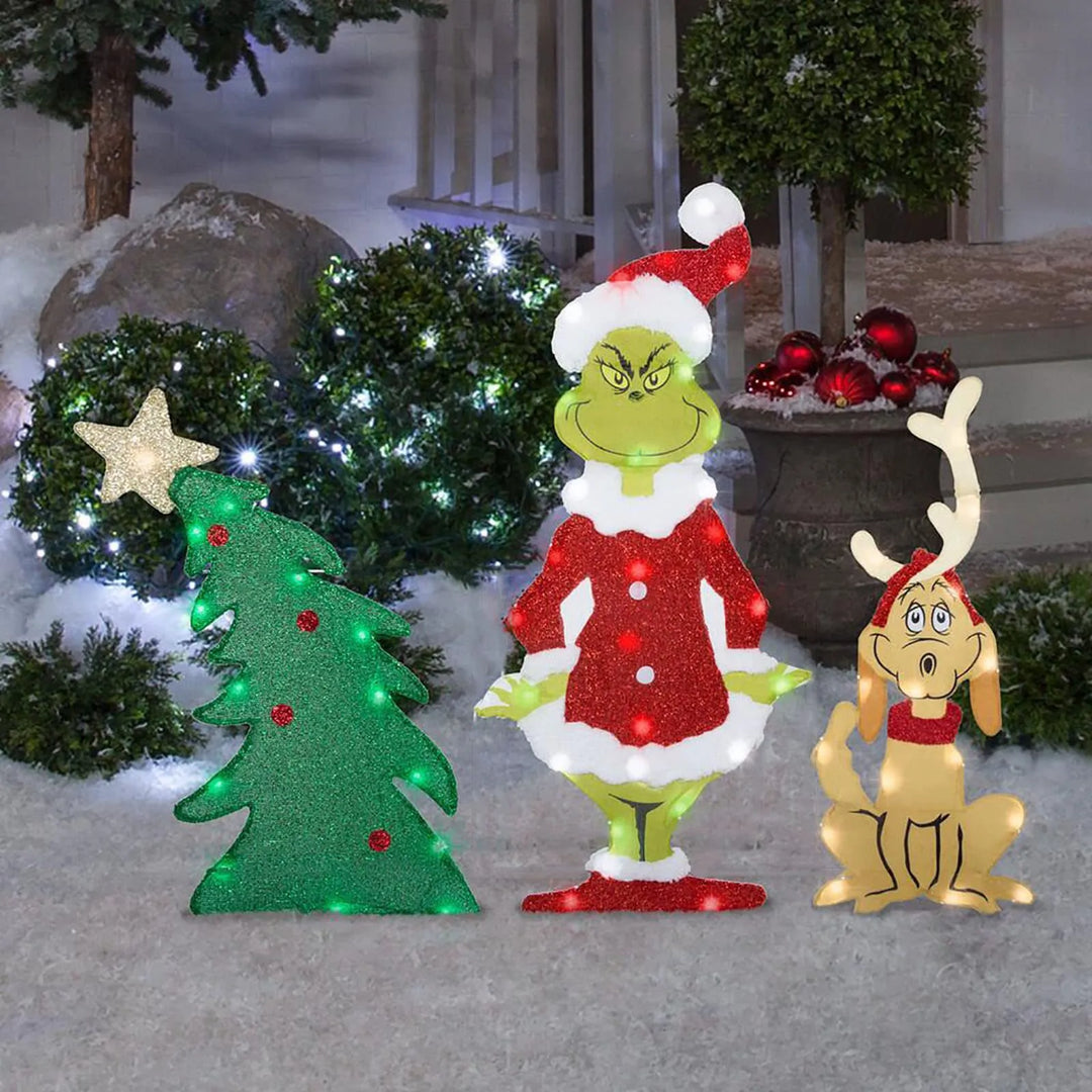 Outdoor LED Grinch decoration, bringing festive spirit and cheer to your Christmas yard.