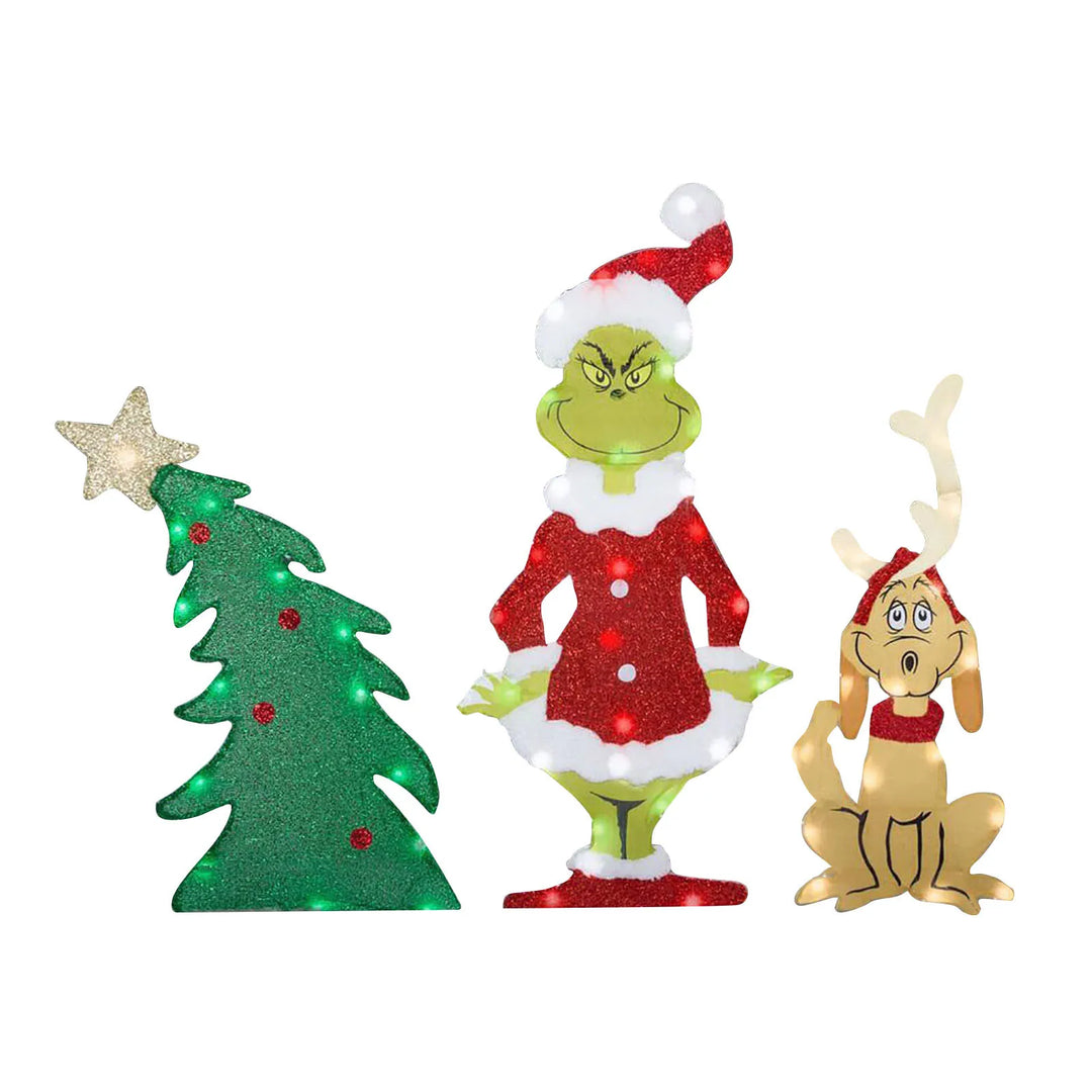Outdoor LED Grinch decoration, ideal for a whimsical holiday yard setup.
