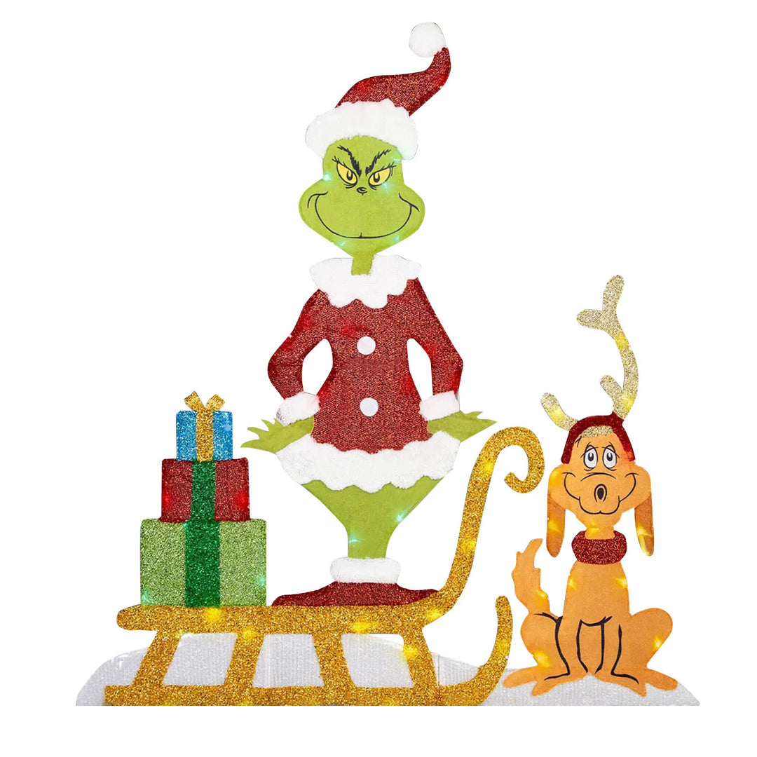 Grinch-themed LED outdoor light display, perfect for Christmas garden ambiance.
